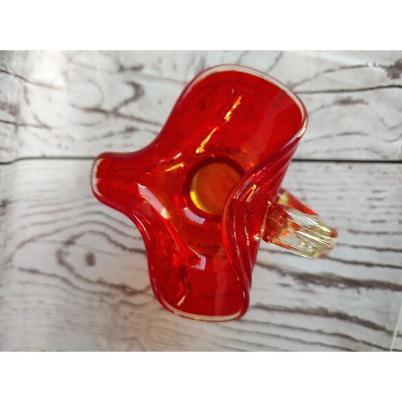 Vintage Hand Blown Crackle Glass Amberina Mini Pitcher Creamer Applied Handle 3" - Picture 4 of 7